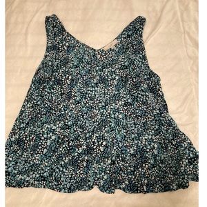 Multi-Shade Blue Floral Print Tank Top from LOFT